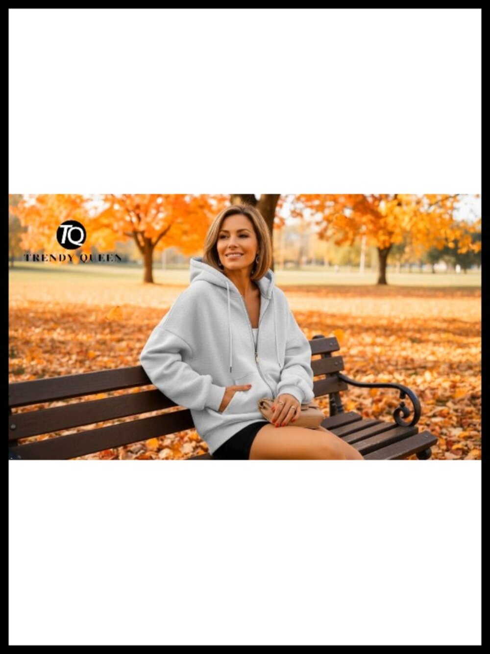 Women's Zip Up Cropped Hoodie Fleece Lined Drop Shoulder Sweatshirt - Picture 5 of 5